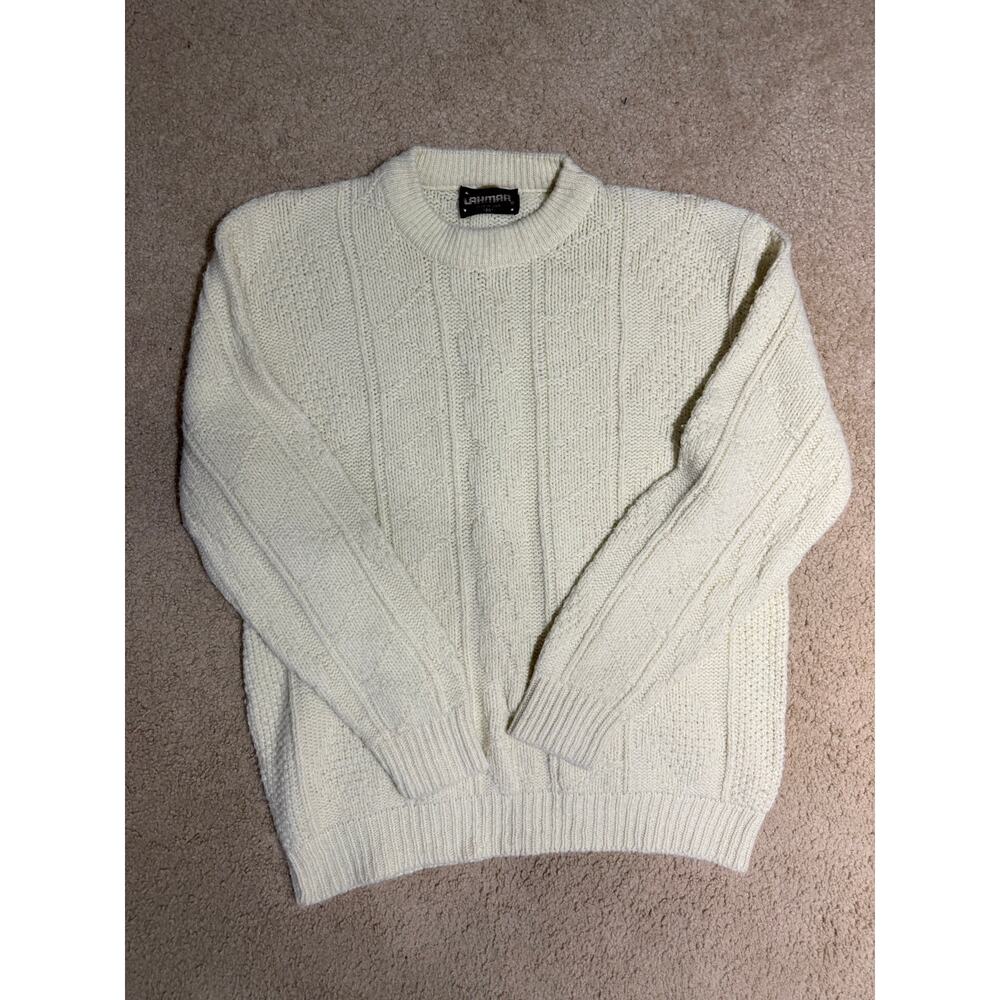 Vintage 60's Lahmar Made in U.S.A. Cream Cable-Knit Sweater